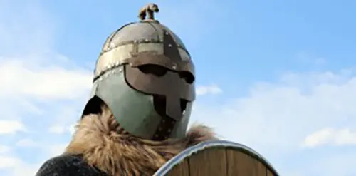 Dave wearing Macbeths helmet