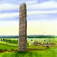 Artists impression of Sueno's Stone near Forres