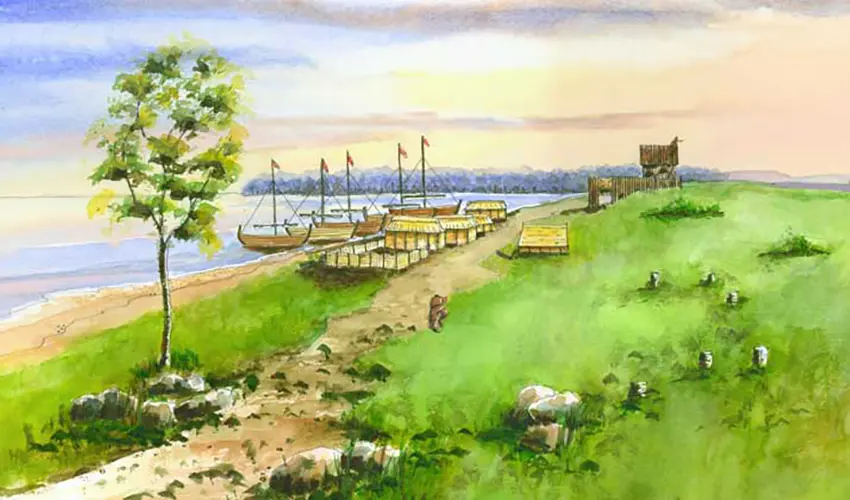 Artists impression of Pitgaveny Port in the early 11th century