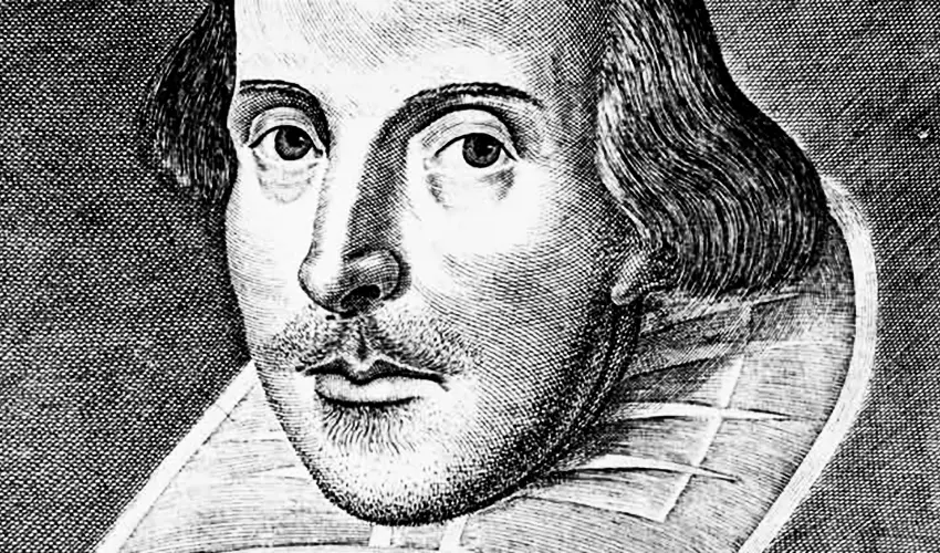 Woodcut print of Shakespeare's face