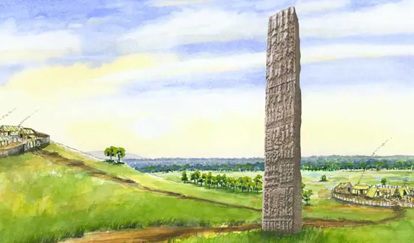 A stone monolith stands at a crossroads towards two small protcted enclaves