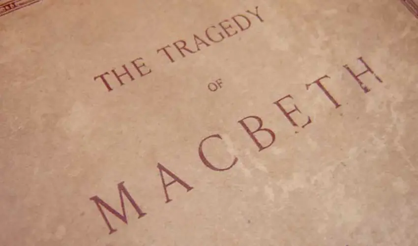 An old book cover with the title: The Tragedy of Macbeth