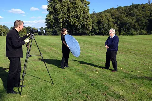 Alex, Sara and Cameron filming in Grant Park, Forres